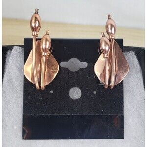 Vintage 1950’s French Designer Renoir MCM Copper Flower Cattail Clip On Earring